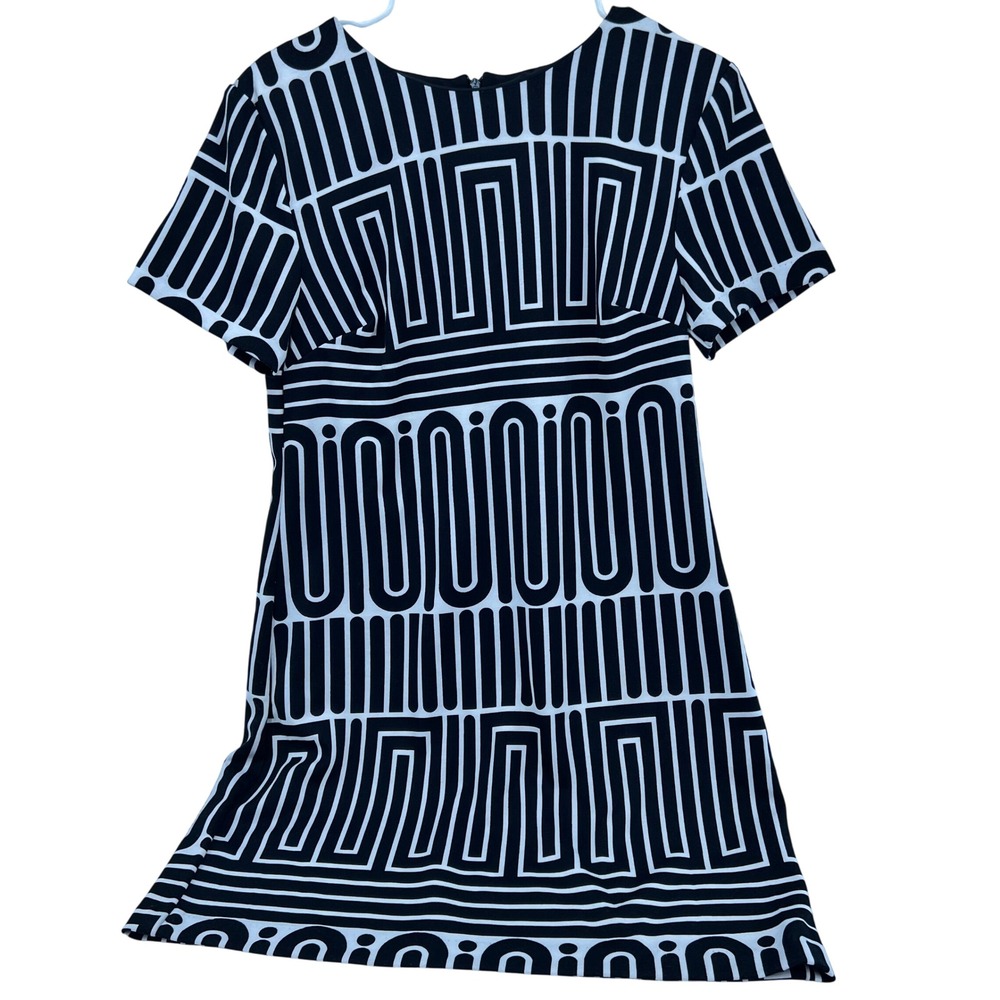 Fury Womens Black White Geometric Op Art Shift Dress Short Sleeve Mini TT18150 L